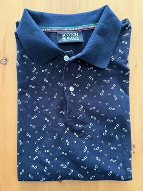 Scotch & Soda Navy Polo with White Geometric Print